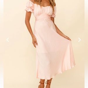 Pink off the shoulder midi dress